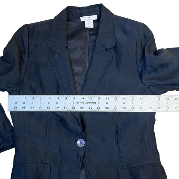 H By Halston Women's Blazer S Navy Blue Linen Blend Jacket Capsule Minimalist - Picture 5 of 7